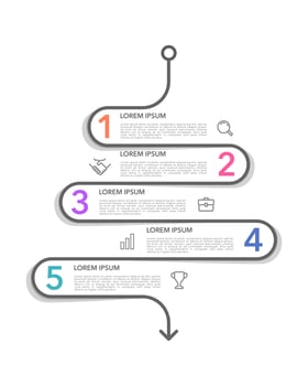 Timeline infographic. 5 steps or alternatives to success in business. Vector illustration.
