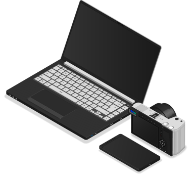 3D isometric camera phone and laptop png