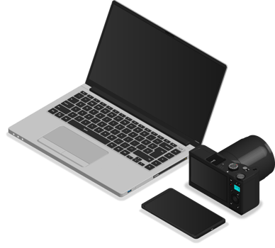 3D isometric camera phone and laptop png