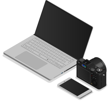 3D isometric camera phone and laptop png