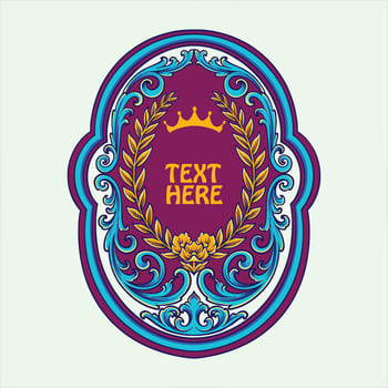 Luxury vintage frame badge crown swirl floral ornament logo illustrations vector
