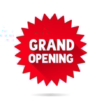 Grand opening sticker icon, banner, poster design vector icon. New business concept.