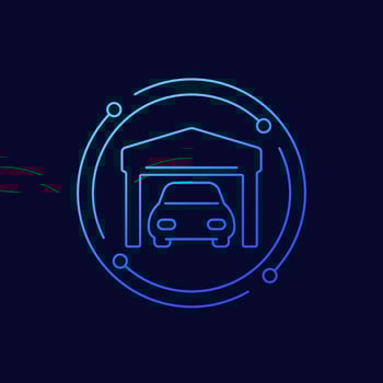Garage and a car line vector icon