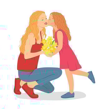 Daughter kissing her mother vector