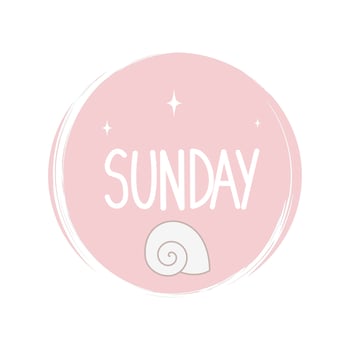 Cute logo or icon vector with hand drawn lettering sunday word, illustration on circle with brush texture, for social media story and highlight