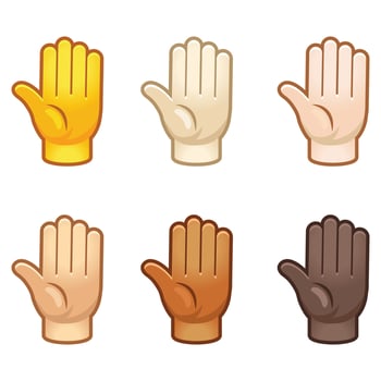 Different mood emoji. Emotional hi hello emoji hand set of various skin tonescute cartoon stylized vector cartoon illustration icons. Isolated on white background.