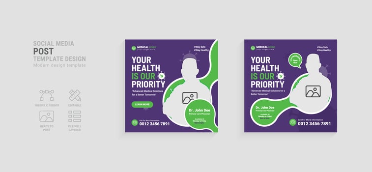 Creative medical social media post template design vector