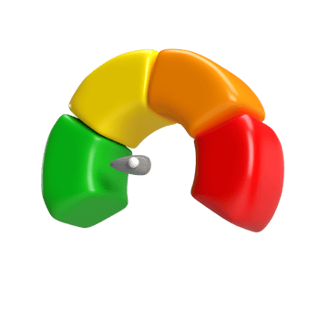 3d icon speedometer meter with arrow for dashboard with green, yellow, orange and red indicators. Gauge of tachometer. Low, medium, high and risk levels. isolated transparent png background
