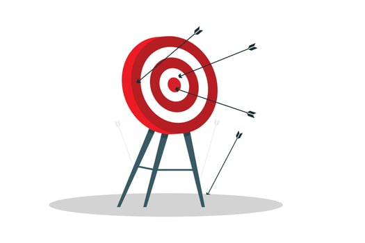 Red archery target stands with arrow achieving business and work goal concept vector