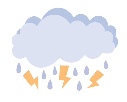 Doodle Flat Clipart. Thundercloud with lightning and rain. All Objects Are Repainted. vector