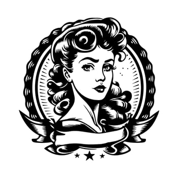 Stunningly beautiful Hand drawn black and white tattoo design of a girl, showcasing intricate details and a timeless aesthetic vector