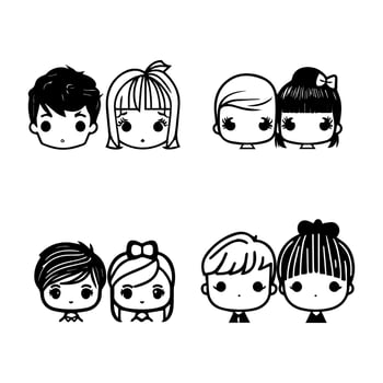 Adorable and charming Hand drawn collection set of cute kawaii couple head logos, perfect for expressing love and affection vector