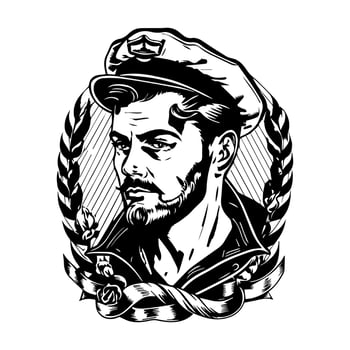 This collection features Hand drawn line art illustrations of a cute sailor captain of the ship logo, perfect for nautical or maritime-themed designs vector