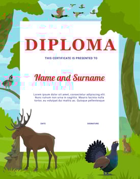 Hunting, environment, world animal day diploma vector