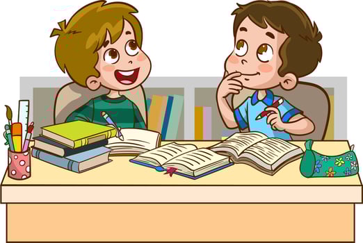 cute little kids studying together cartoon vector illustration