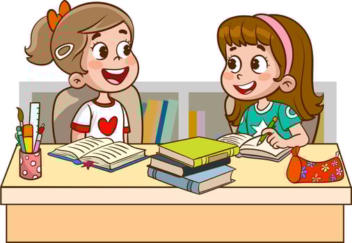 cute little kids studying together cartoon vector illustration