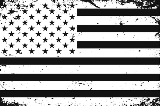 Grunge styled black and white United States flag. Old vintage ba vector