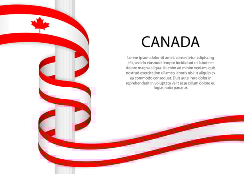 Waving ribbon on pole with flag of Canada. Template for independ vector