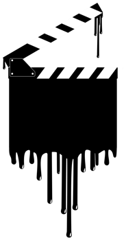 Silhouette of the Bloody Clapperboard Sign for Film or Movie Icon Symbol with Genre Horror, Thriller, Gore, Sadistic, Splatter, Slasher, Mystery, Scary or Halloween Poster Film Movie. Format PNG