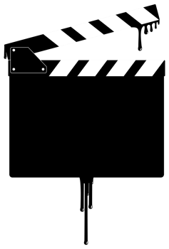 Silhouette of the Bloody Clapperboard Sign for Film or Movie Icon Symbol with Genre Horror, Thriller, Gore, Sadistic, Splatter, Slasher, Mystery, Scary or Halloween Poster Film Movie. Format PNG