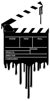 Silhouette of the Bloody Clapperboard Sign for Film or Movie Icon Symbol with Genre Horror, Thriller, Gore, Sadistic, Splatter, Slasher, Mystery, Scary or Halloween Poster Film Movie. Format PNG