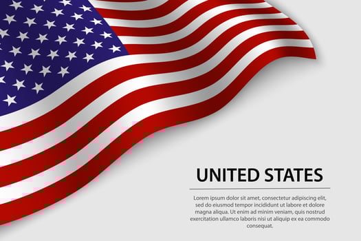 Wave flag of United States on white background. Banner or ribbon vector