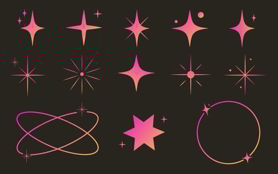 Y2K minimalist geometric elements, abstract forms. Simple star and flower shape, basic form, trendy modern graphic element vector set