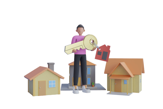 3d model house symbol set and key.  real estate and property concept. Symbol of the house with gold key png