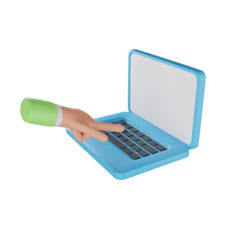 3D hand holding icon work using a laptop. Character's hands are working at the laptop. 3d illustration of hand holding laptop. 3d rendering png