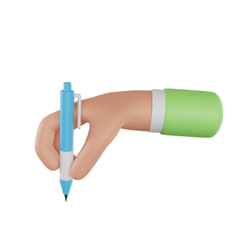 hand holding pen 3d cartoon style icon. Businessman or person holding writing tool, getting ready to sign contract or agreement. 3d rendering png