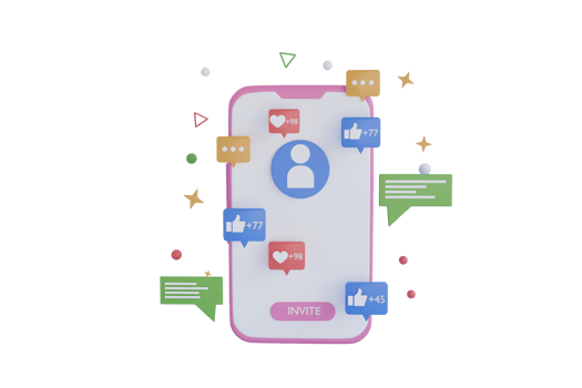Digital social marketing. Getting new subscribers, likes, messages and followers. Social media promotion. 3d rendering png