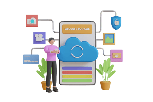 3D Cloud computing upload and download data online service with mobile phone. Mobile application for data storage. 3d rendering png