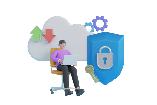 3d security shield lock check mark and cloud. Security Data Protection. laptop and Symbol cloud storage protect. 3d rendering png
