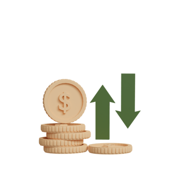 Gold coin with arrows. Financial business concept. 3D rendering png