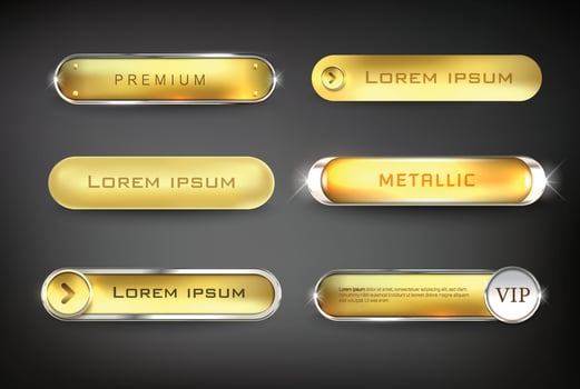 Collection golden iron button on black background vector