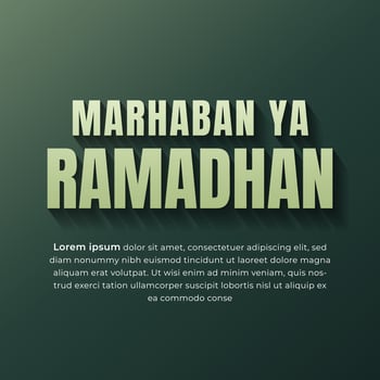 Marhaban ya Ramadhan greeting 3D text poster vector