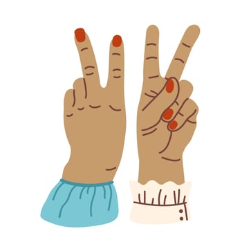 Hand gesture. Female woman fingers shows Hand gesturing peace, strength fight, victory symbol, letter V in sign language, number two or second vector