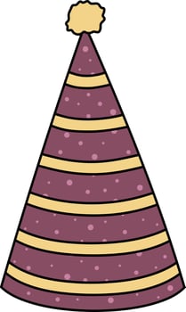 A party purple paper  hat with a yellow stripes. vector