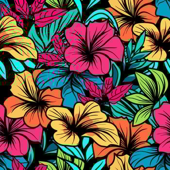 Seamless floral pattern with tropical flowers and leaves vector