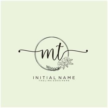 Initial MT feminine logo collections template. handwriting logo of initial signature, wedding, fashion, jewerly, boutique, floral and botanical with creative template for any company or business. vector