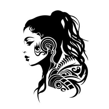 Stylish ornamental girl monochrome portrait. Vector design for logo, mascot, sign, emblem, t-shirt, embroidery, crafting, sublimation, tattoo.