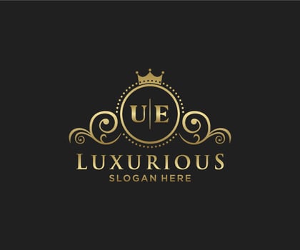 Initial UE Letter Royal Luxury Logo template in vector art for Restaurant, Royalty, Boutique, Cafe, Hotel, Heraldic, Jewelry, Fashion and other vector illustration.