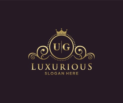 Initial UG Letter Royal Luxury Logo template in vector art for Restaurant, Royalty, Boutique, Cafe, Hotel, Heraldic, Jewelry, Fashion and other vector illustration.