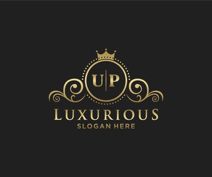 Initial UP Letter Royal Luxury Logo template in vector art for Restaurant, Royalty, Boutique, Cafe, Hotel, Heraldic, Jewelry, Fashion and other vector illustration.