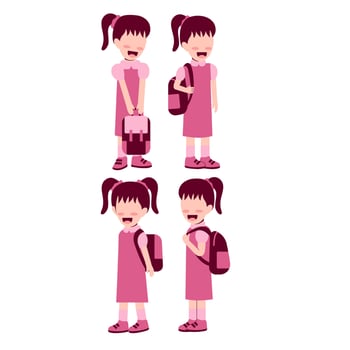 Set Of Girl Student With Schoolbag vector