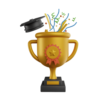 3D Golden cup icon. Achievement in education, study award, successful student, excellent academic performance. Gold goblet for contest or competition, 3d render png
