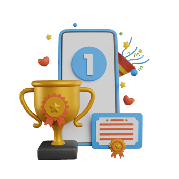 Online reward 3D icon. 3d Trophy cup on the mobile phone screen. esports trophy. customer promo surprise, virtual giveaway award. Online reward clipart png