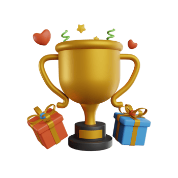 3D Trophy cup with gift boxes and award medal. Winner with prize and golden cup. 3D Rendering png