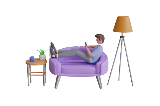 man sitting on a chair with a phone in his hands. man relax on sofa and playing game. 3d rendering png