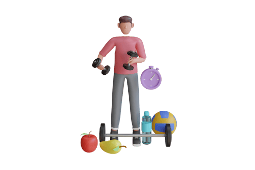 man does exercise with dumbbell at cozy home. cardio exercise, fitness exercise. 3D rendering png